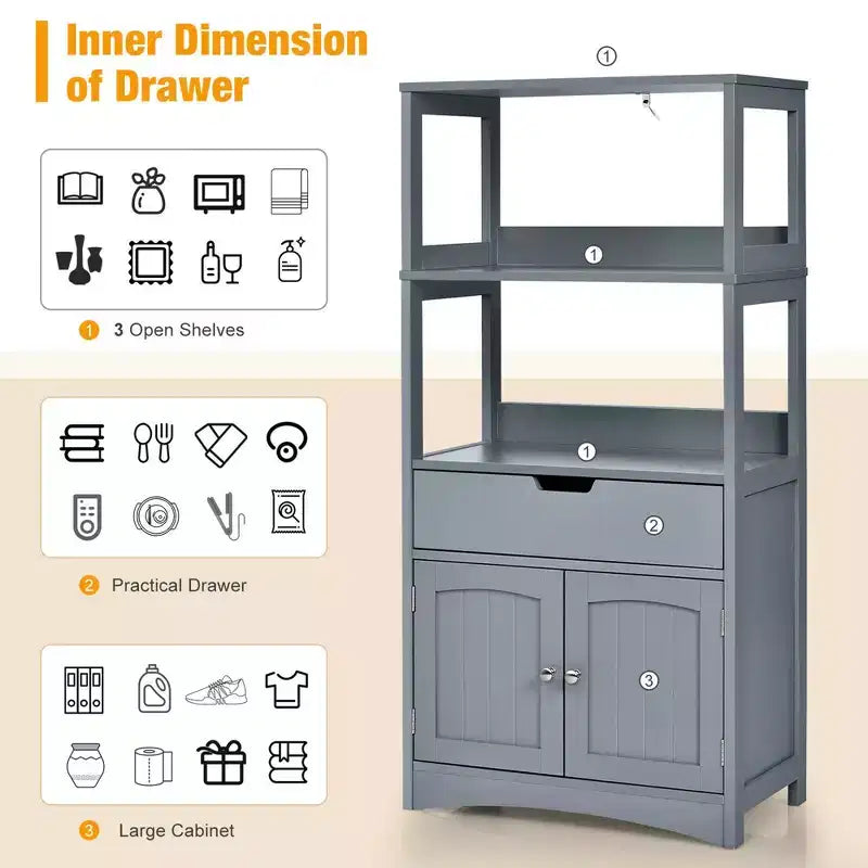 Costway Bathroom Storage Cabinet w/Drawer Shelf Cupboard Floor Cabinet