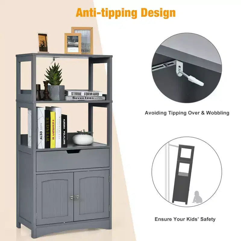 Costway Bathroom Storage Cabinet w/Drawer Shelf Cupboard Floor Cabinet
