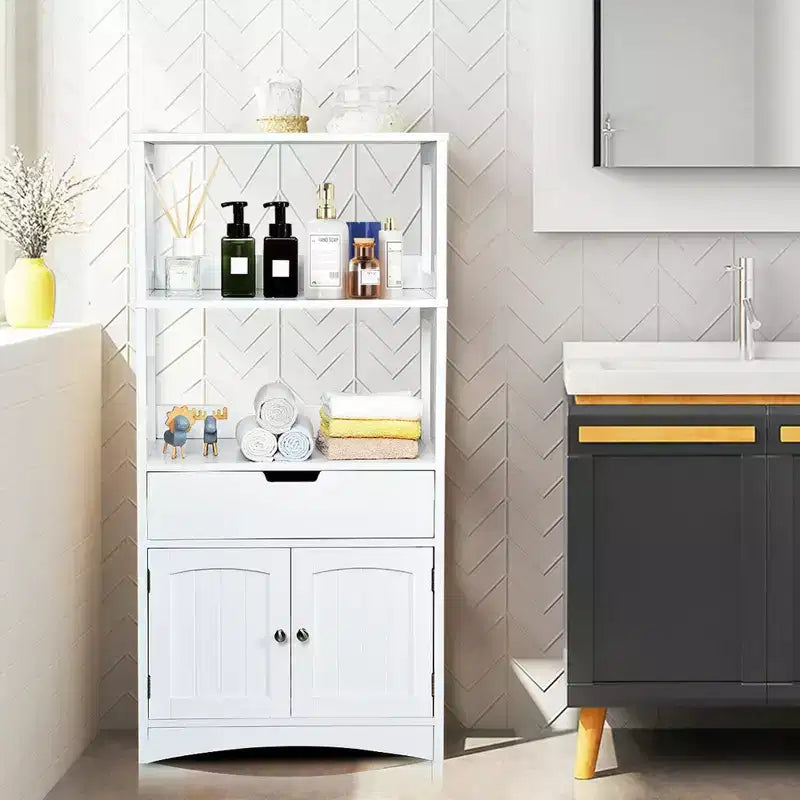 Costway Bathroom Storage Cabinet w/Drawer Shelf Cupboard Floor Cabinet
