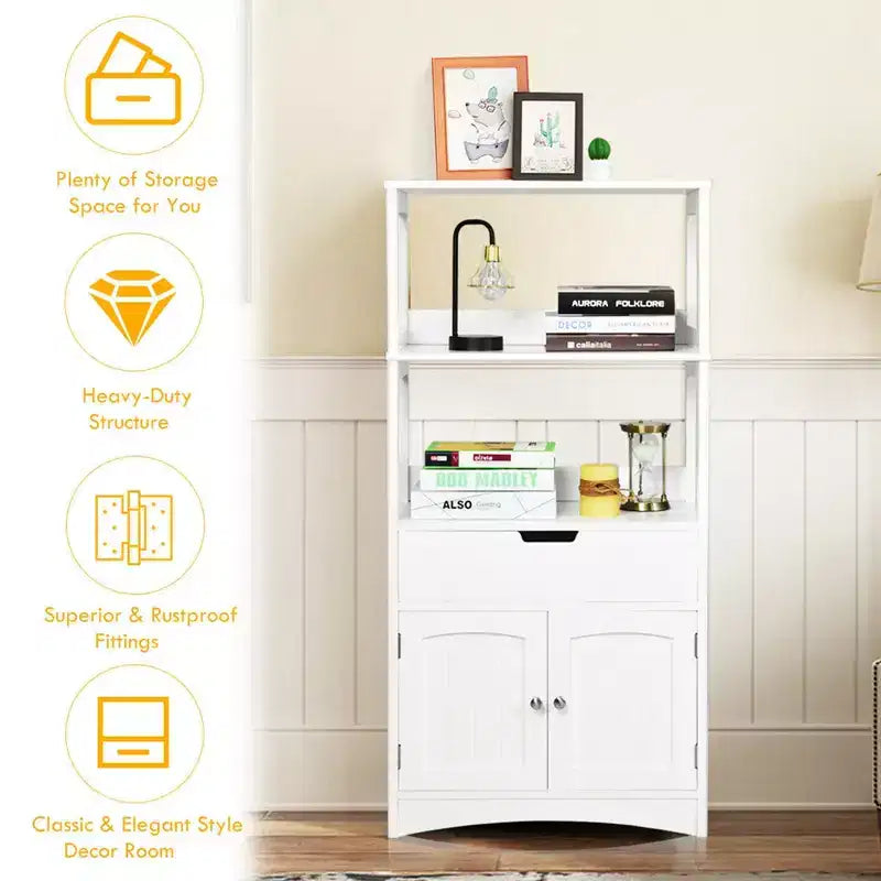 Costway Bathroom Storage Cabinet w/Drawer Shelf Cupboard Floor Cabinet