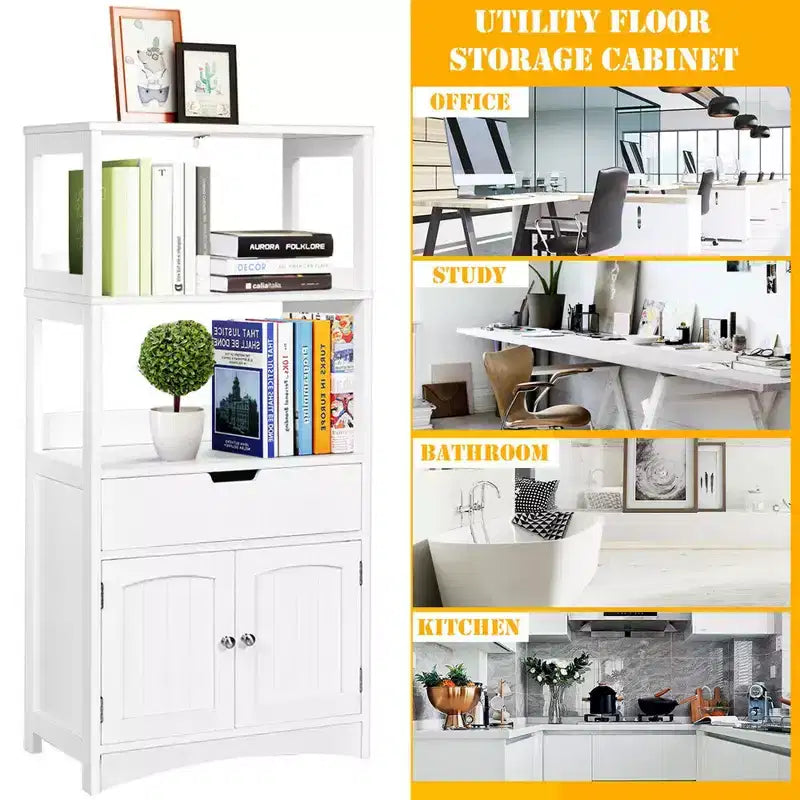 Costway Bathroom Storage Cabinet w/Drawer Shelf Cupboard Floor Cabinet