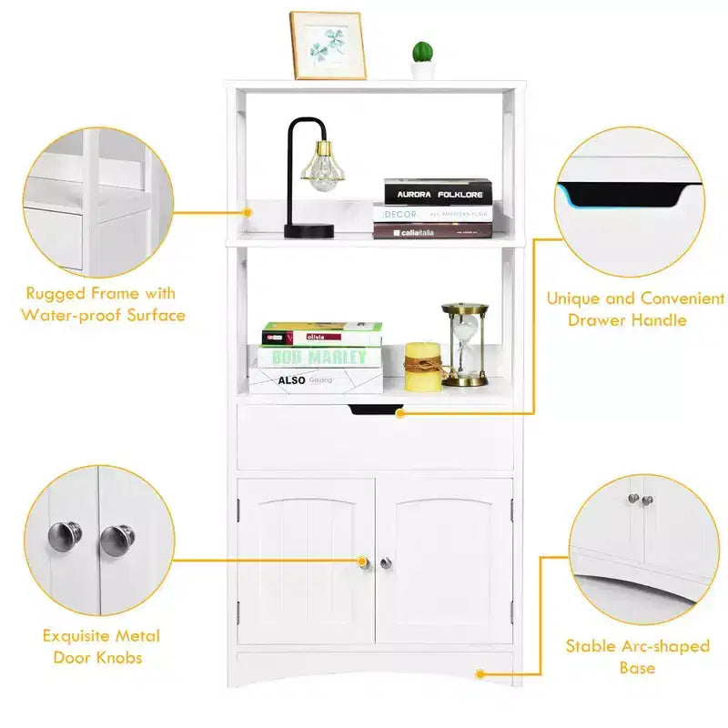 Costway Bathroom Storage Cabinet w/Drawer Shelf Cupboard Floor Cabinet
