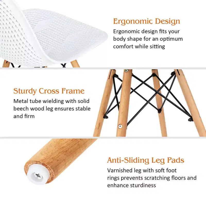Costway 2PCS Modern DSW Dining Chair Office Home w/ Mesh Design Wooden Legs