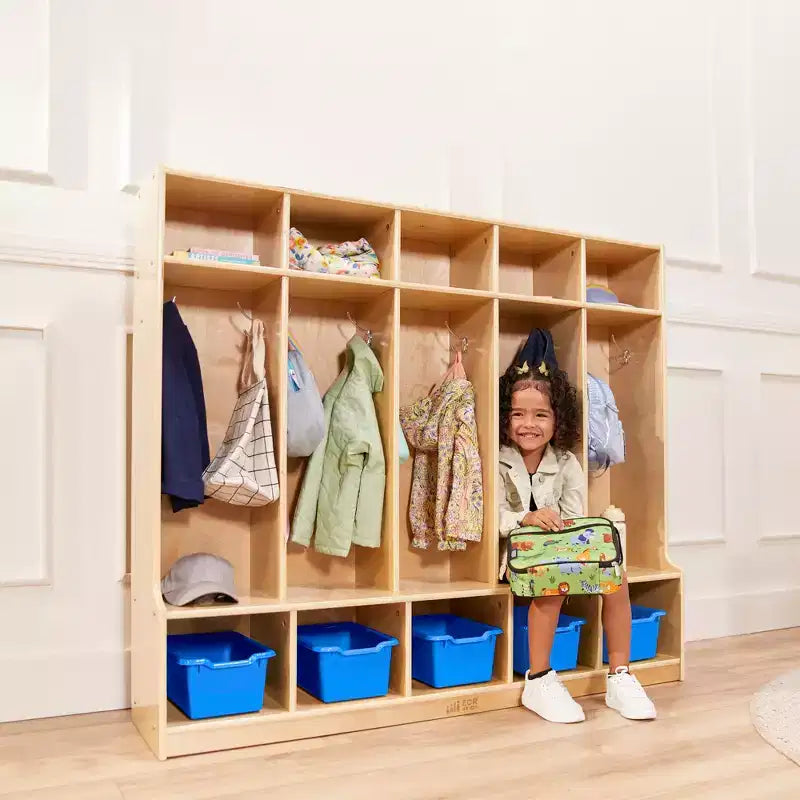ECR4Kids Appendiabiti a 5 Scomparti con Panca e 5 Cesti Contenitori con Frontale a Paletta, Mobili per Bambini