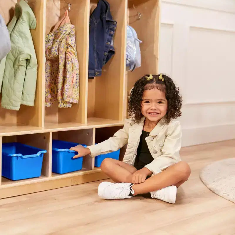 ECR4Kids Appendiabiti a 5 Scomparti con Panca e 5 Cesti Contenitori con Frontale a Paletta, Mobili per Bambini