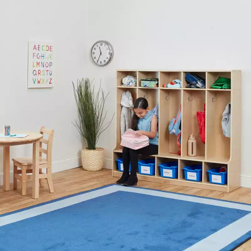 ECR4Kids Appendiabiti a 5 Scomparti con Panca e 5 Cesti Contenitori con Frontale a Paletta, Mobili per Bambini