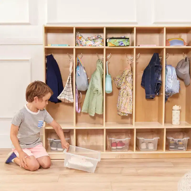 ECR4Kids Appendiabiti a 5 Scomparti con Panca e 5 Cesti Contenitori con Frontale a Paletta, Mobili per Bambini