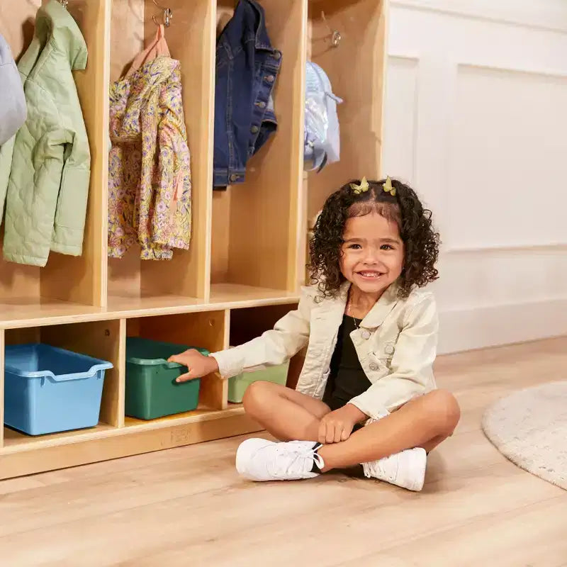 ECR4Kids Appendiabiti a 5 Scomparti con Panca e 5 Cesti Contenitori con Frontale a Paletta, Mobili per Bambini