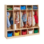 ECR4Kids Appendiabiti a 5 Scomparti con Panca e 5 Cesti Contenitori con Frontale a Paletta, Mobili per Bambini