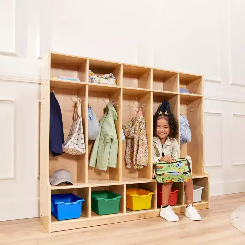 ECR4Kids Appendiabiti a 5 Scomparti con Panca e 5 Cesti Contenitori con Frontale a Paletta, Mobili per Bambini