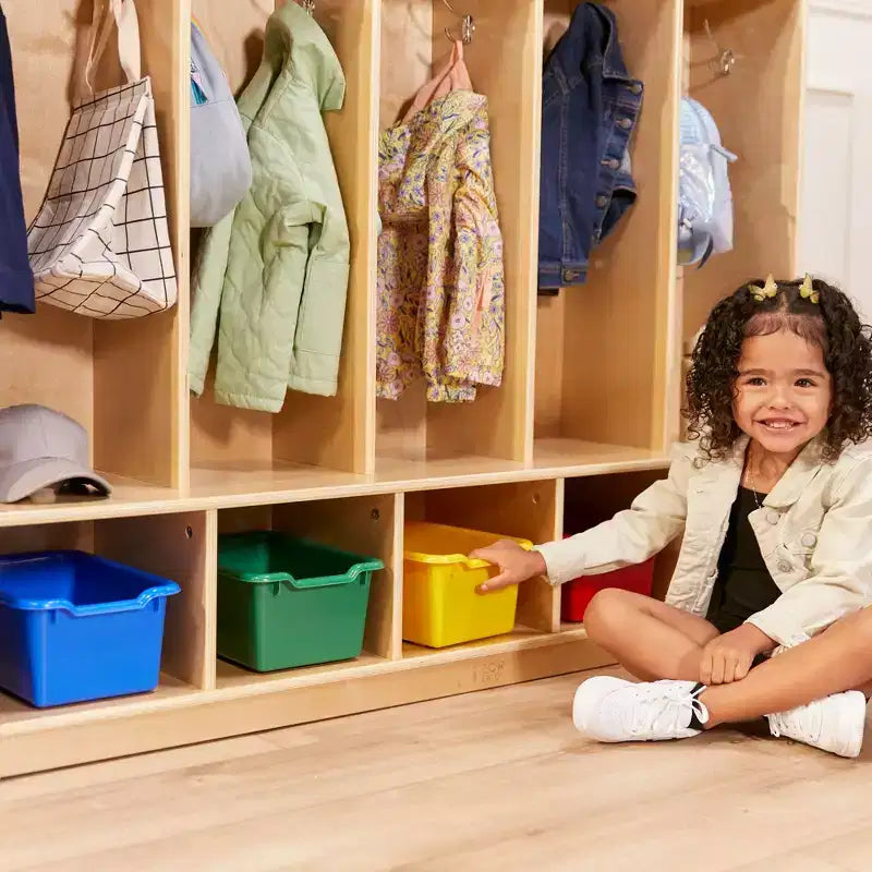 ECR4Kids Appendiabiti a 5 Scomparti con Panca e 5 Cesti Contenitori con Frontale a Paletta, Mobili per Bambini