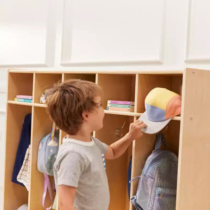 ECR4Kids Appendiabiti a 5 Scomparti con Panca e 5 Cesti Contenitori con Frontale a Paletta, Mobili per Bambini