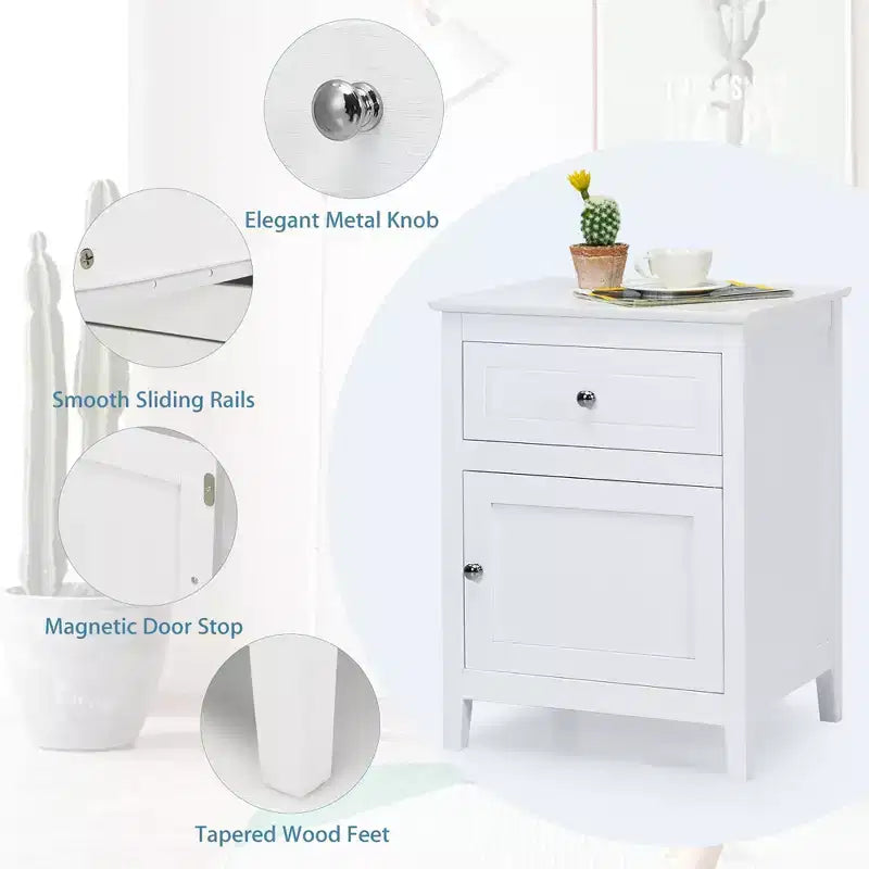 Costway Nightstand with Drawer Accent Side End Table Storage Cabinet White\Natural\Espresso