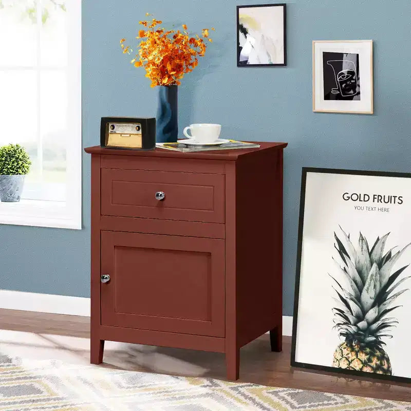 Costway Nightstand with Drawer Accent Side End Table Storage Cabinet White\Natural\Espresso