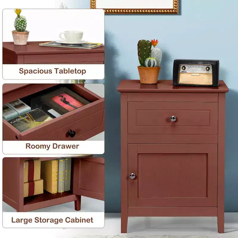 Costway Nightstand with Drawer Accent Side End Table Storage Cabinet White\Natural\Espresso
