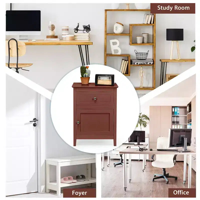 Costway Nightstand with Drawer Accent Side End Table Storage Cabinet White\Natural\Espresso