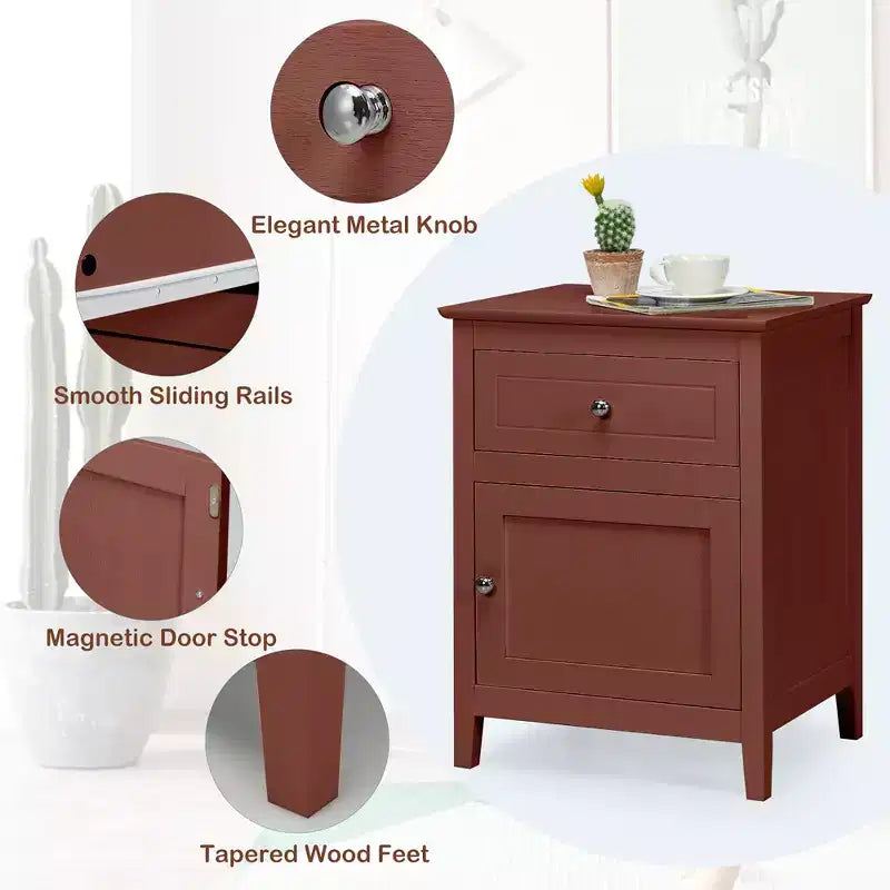 Costway Nightstand with Drawer Accent Side End Table Storage Cabinet White\Natural\Espresso