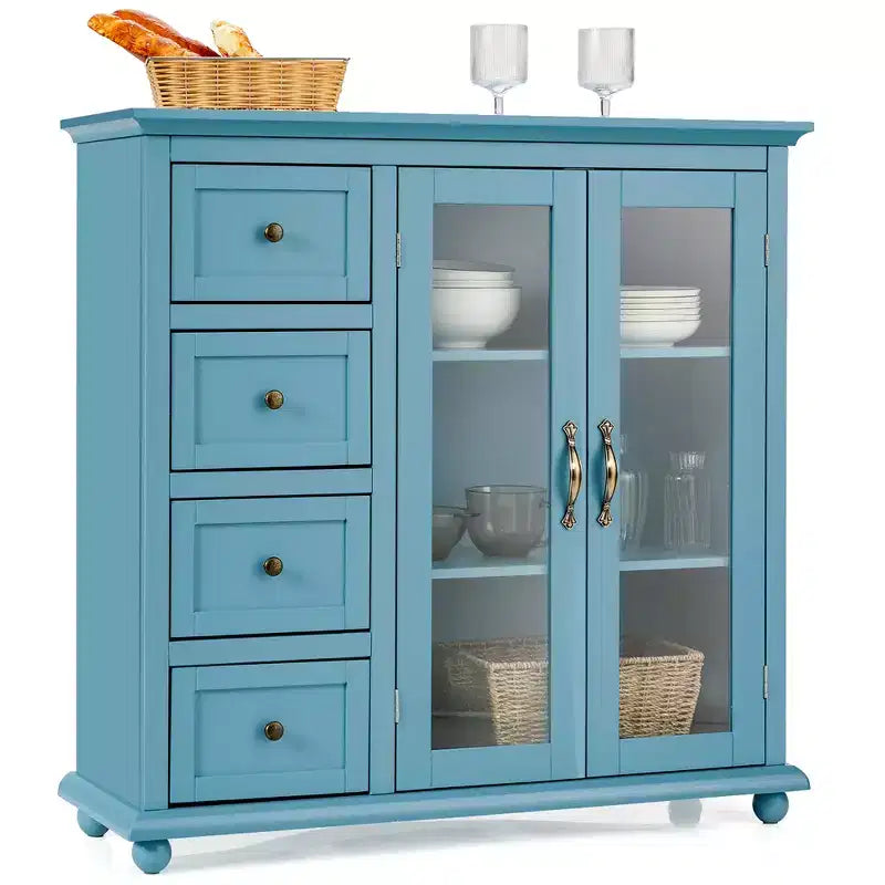 Costway Credenza da Cucina Tavolo Buffet Mobile Contenitore con Cassetti e Ante Bianco\Blu\Verde