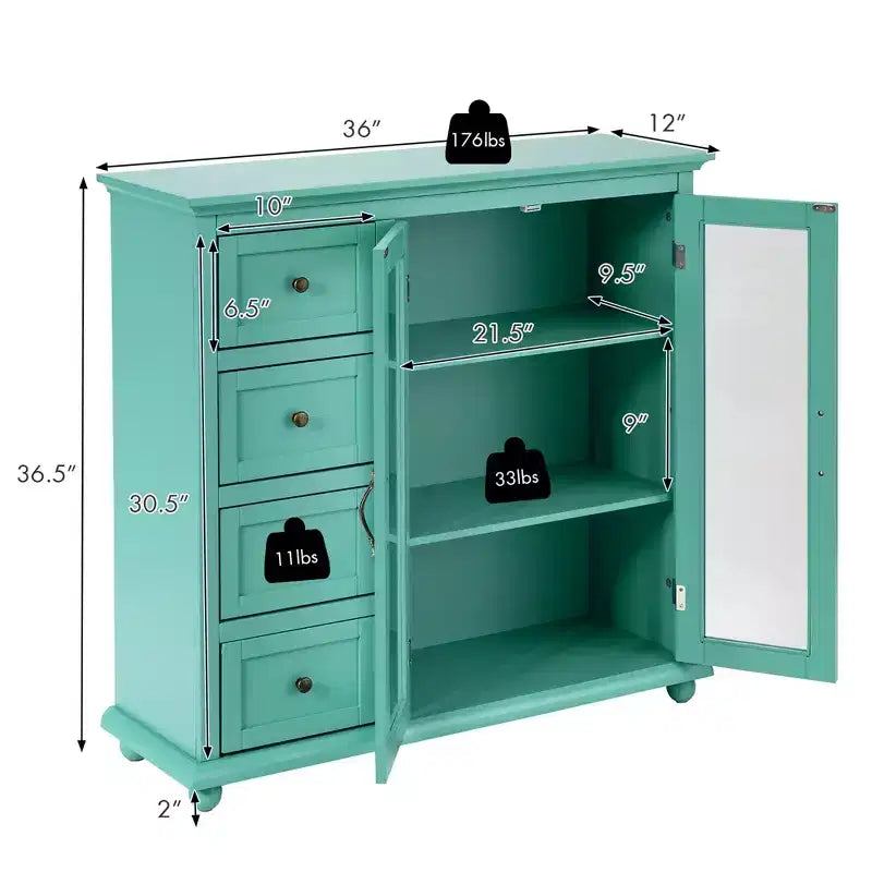 Costway Credenza da Cucina Tavolo Buffet Mobile Contenitore con Cassetti e Ante Bianco\Blu\Verde