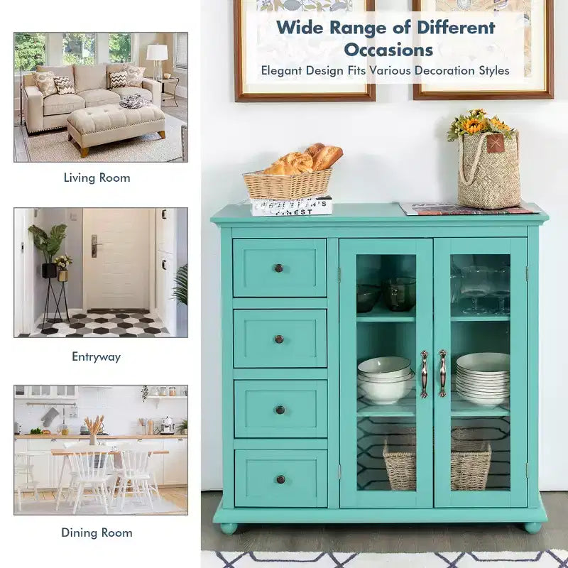 Costway Credenza da Cucina Tavolo Buffet Mobile Contenitore con Cassetti e Ante Bianco\Blu\Verde