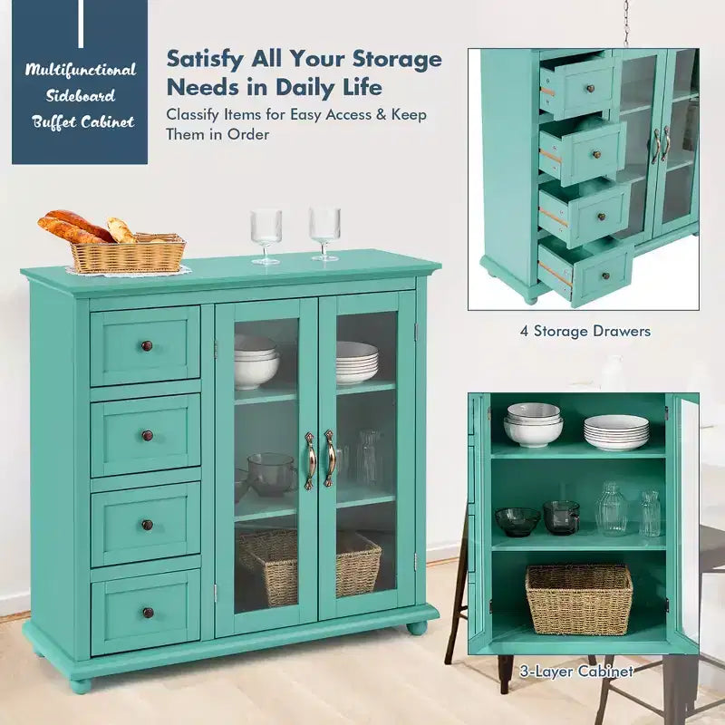 Costway Credenza da Cucina Tavolo Buffet Mobile Contenitore con Cassetti e Ante Bianco\Blu\Verde