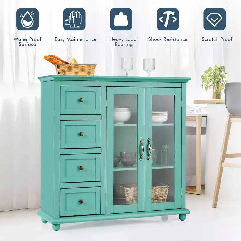 Costway Credenza da Cucina Tavolo Buffet Mobile Contenitore con Cassetti e Ante Bianco\Blu\Verde