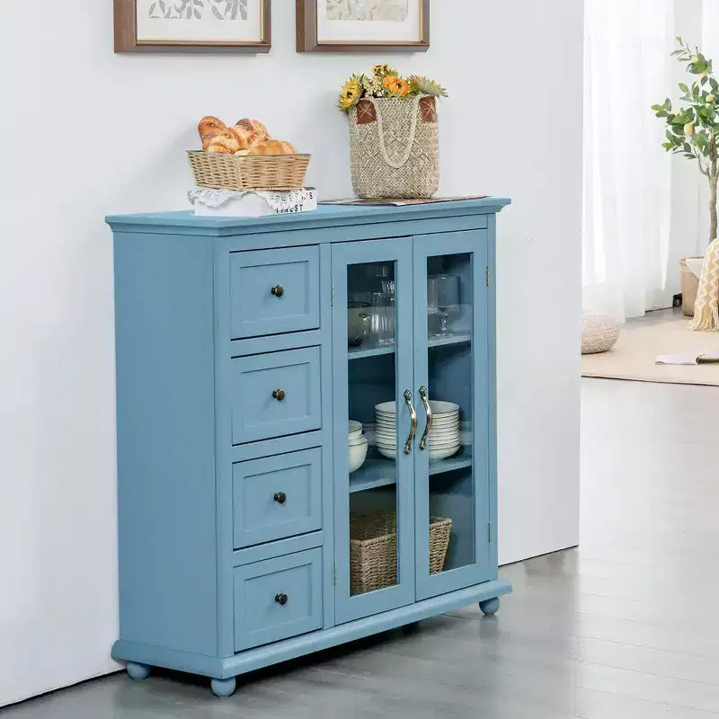 Costway Credenza da Cucina Tavolo Buffet Mobile Contenitore con Cassetti e Ante Bianco\Blu\Verde