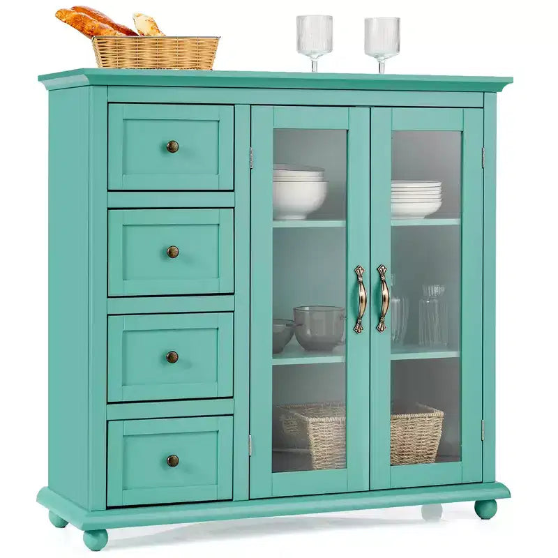 Costway Credenza da Cucina Tavolo Buffet Mobile Contenitore con Cassetti e Ante Bianco\Blu\Verde