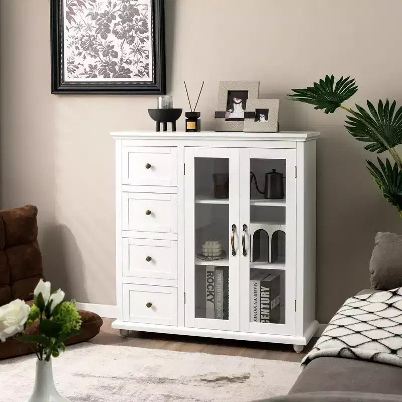 Costway Credenza da Cucina Tavolo Buffet Mobile Contenitore con Cassetti e Ante Bianco\Blu\Verde