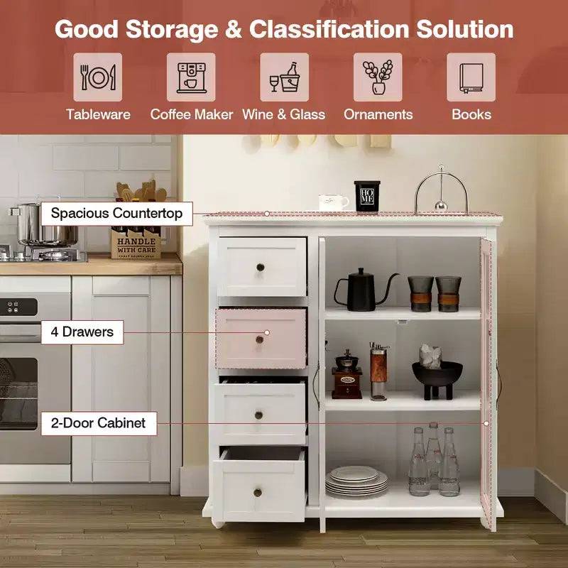 Costway Credenza da Cucina Tavolo Buffet Mobile Contenitore con Cassetti e Ante Bianco\Blu\Verde