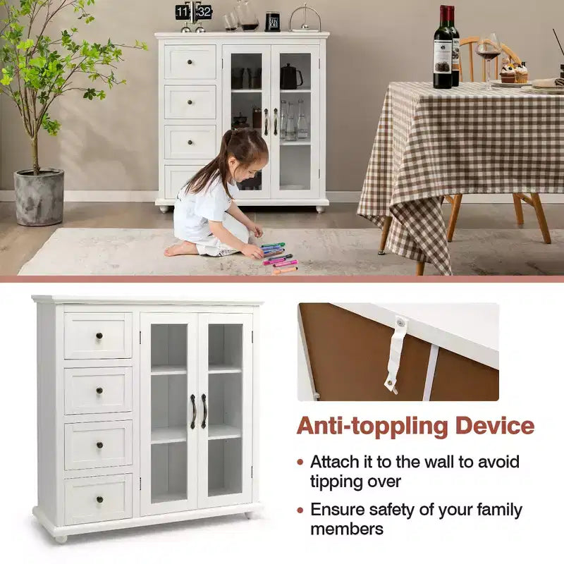 Costway Credenza da Cucina Tavolo Buffet Mobile Contenitore con Cassetti e Ante Bianco\Blu\Verde
