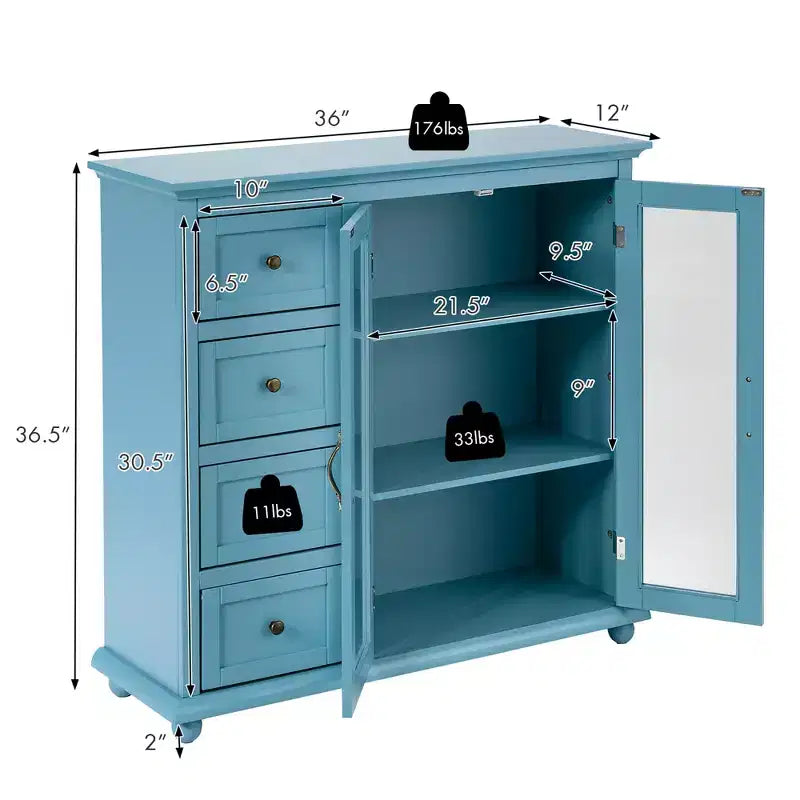 Costway Credenza da Cucina Tavolo Buffet Mobile Contenitore con Cassetti e Ante Bianco\Blu\Verde