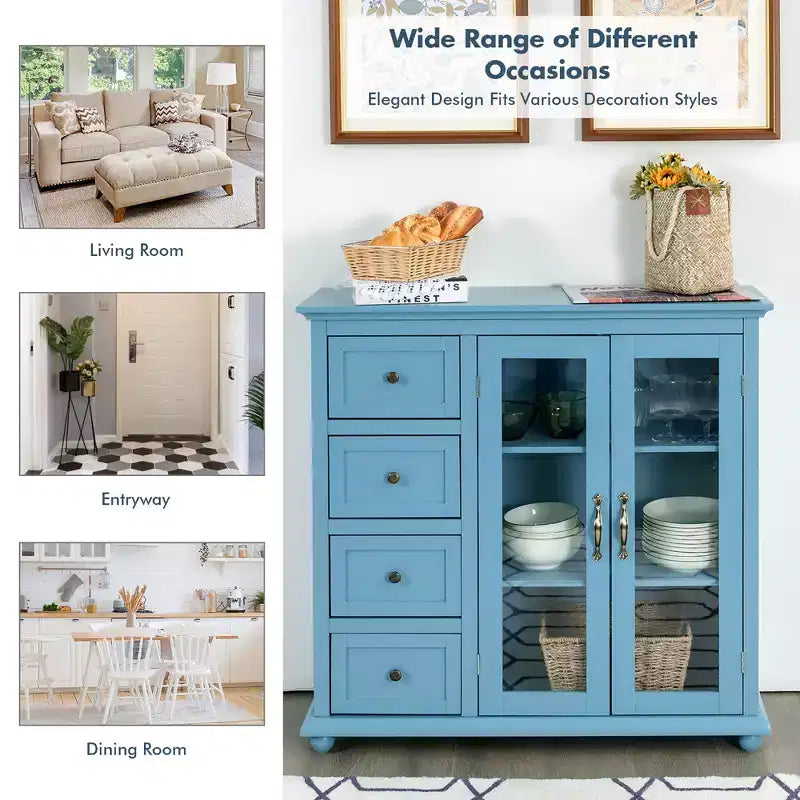 Costway Credenza da Cucina Tavolo Buffet Mobile Contenitore con Cassetti e Ante Bianco\Blu\Verde