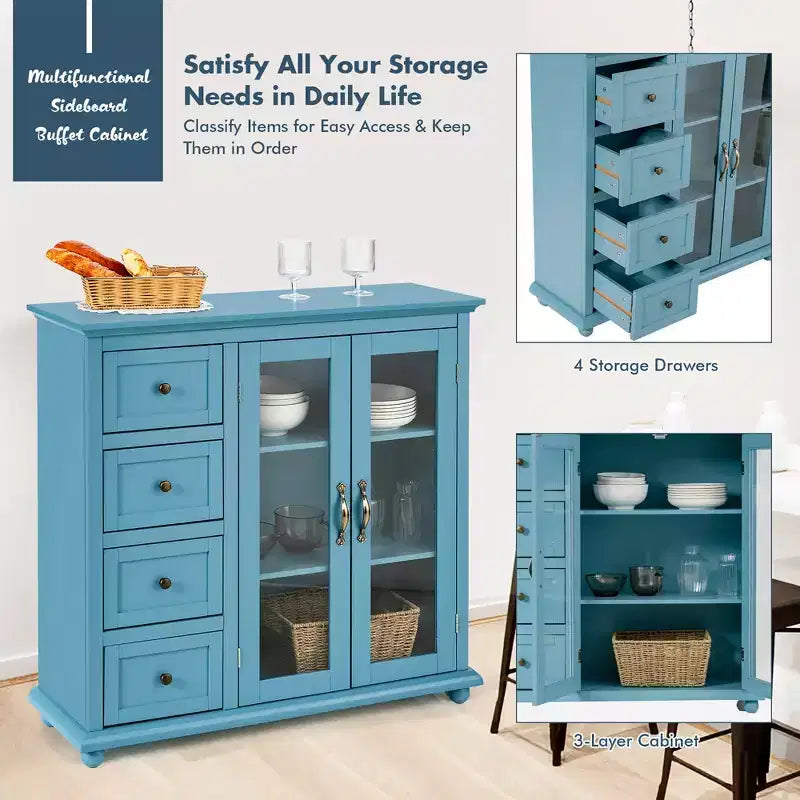 Costway Credenza da Cucina Tavolo Buffet Mobile Contenitore con Cassetti e Ante Bianco\Blu\Verde