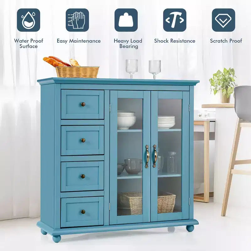 Costway Credenza da Cucina Tavolo Buffet Mobile Contenitore con Cassetti e Ante Bianco\Blu\Verde