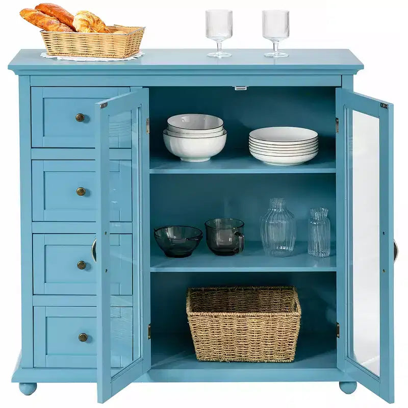 Costway Credenza da Cucina Tavolo Buffet Mobile Contenitore con Cassetti e Ante Bianco\Blu\Verde