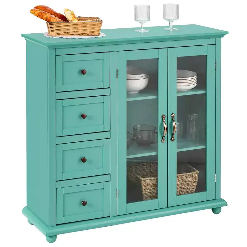 Costway Credenza da Cucina Tavolo Buffet Mobile Contenitore con Cassetti e Ante Bianco\Blu\Verde