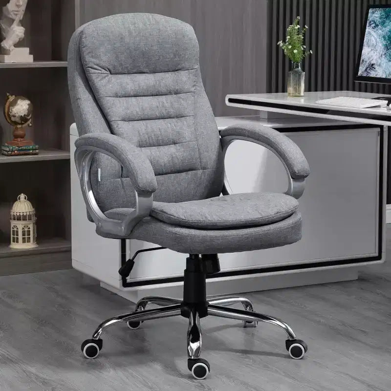Vinsetto High Back Home Office Chair Executive Computer Chair with Adjustable Height, Upholstered Thick Padding Headrest and Armrest - Gray