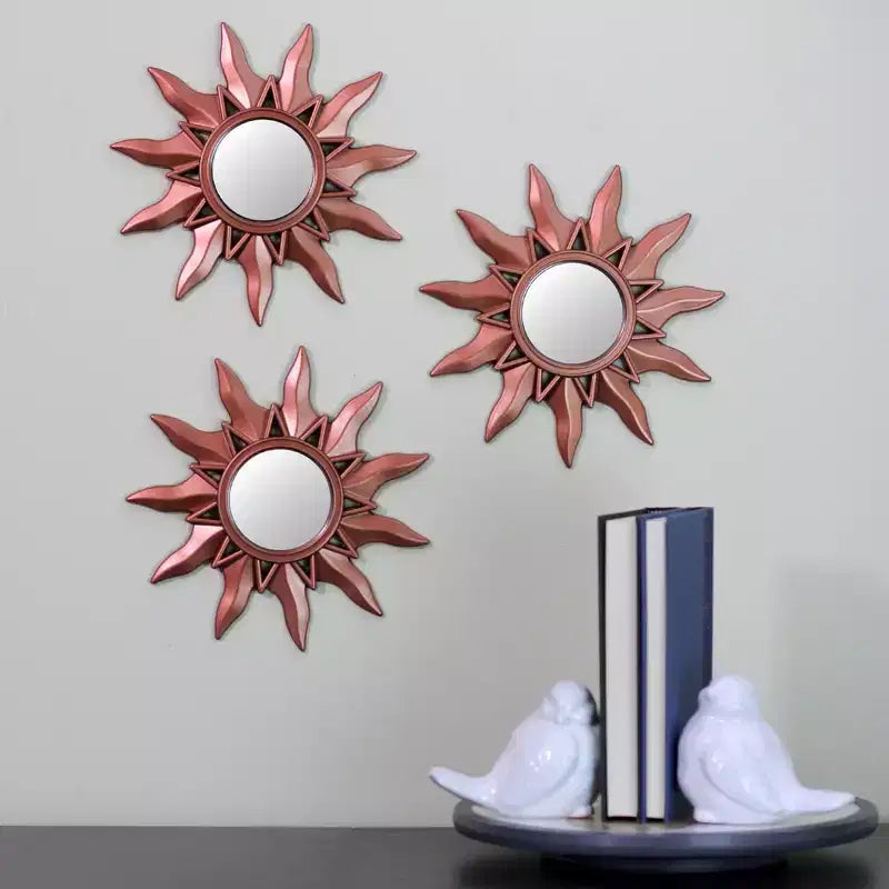 Northlight Set of 3 Mayan Sunburst Matte Copper Round Mini Mirrors 9.5