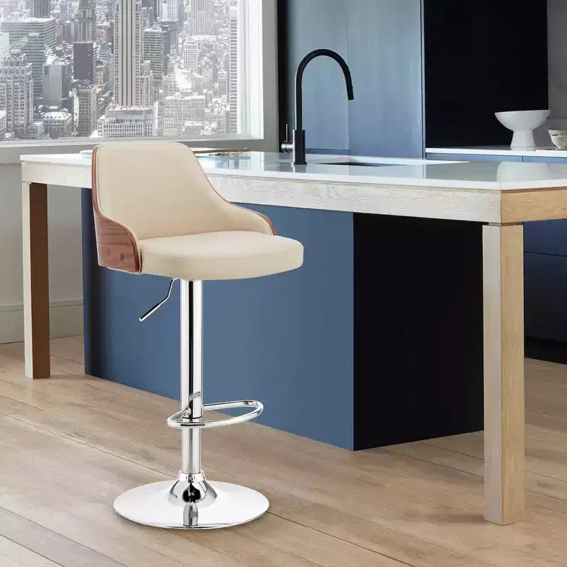 Asher Adjustable Counter Height Barstool with Faux Leather Chrome Finish - Armen Living