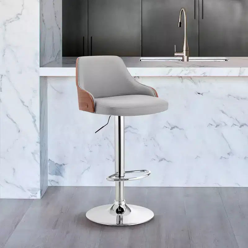Asher Adjustable Counter Height Barstool with Faux Leather Chrome Finish - Armen Living