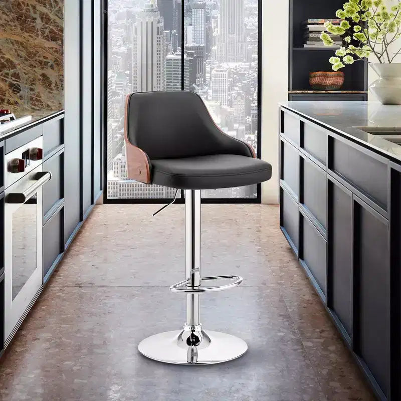 Asher Adjustable Counter Height Barstool with Faux Leather Chrome Finish - Armen Living