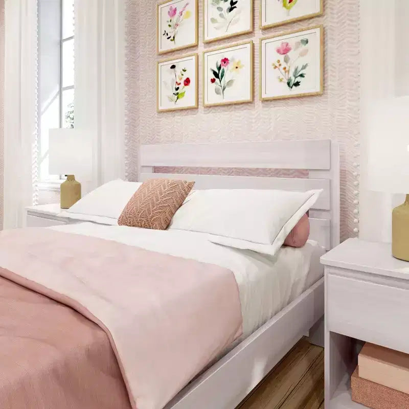 Max & Lily Full Size Bed Frame, Farmhouse Solid Wood Platform Bed with Slatted Headboard