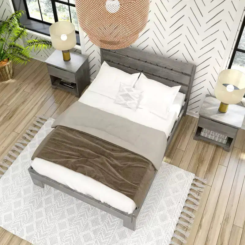 Max & Lily Full Size Bed Frame, Farmhouse Solid Wood Platform Bed with Slatted Headboard