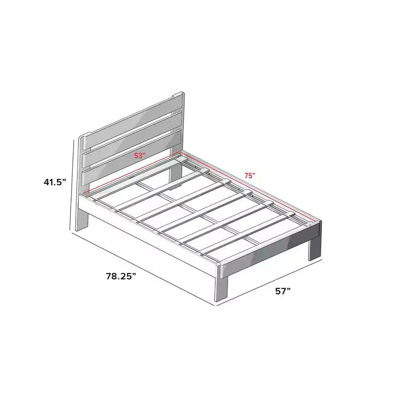 Max & Lily Full Size Bed Frame, Farmhouse Solid Wood Platform Bed with Slatted Headboard