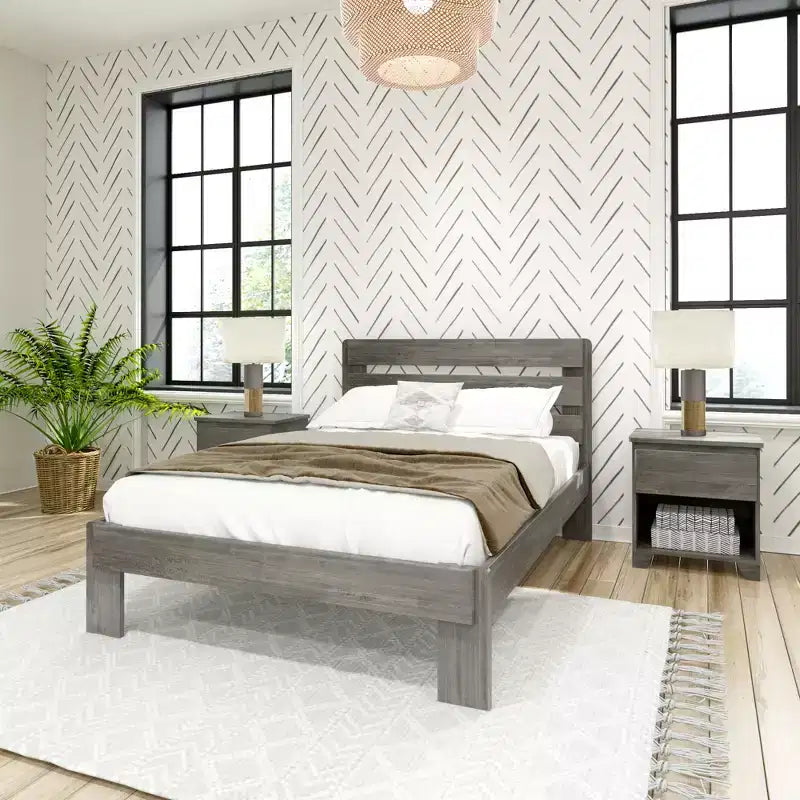 Max & Lily Full Size Bed Frame, Farmhouse Solid Wood Platform Bed with Slatted Headboard
