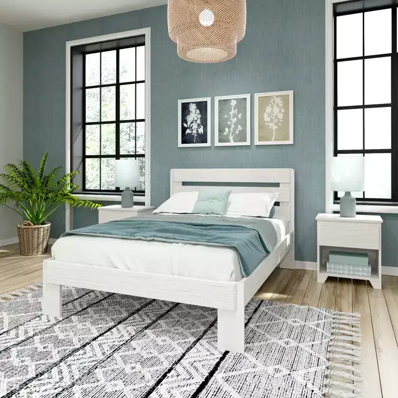 Max & Lily Full Size Bed Frame, Farmhouse Solid Wood Platform Bed with Slatted Headboard