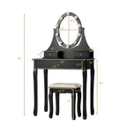 Set toeletta illuminata nera con specchio, 3 cassetti e sgabello, per 1 persona