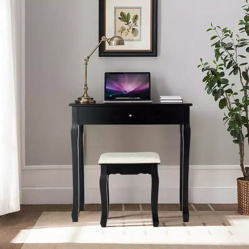 Set toeletta illuminata nera con specchio, 3 cassetti e sgabello, per 1 persona