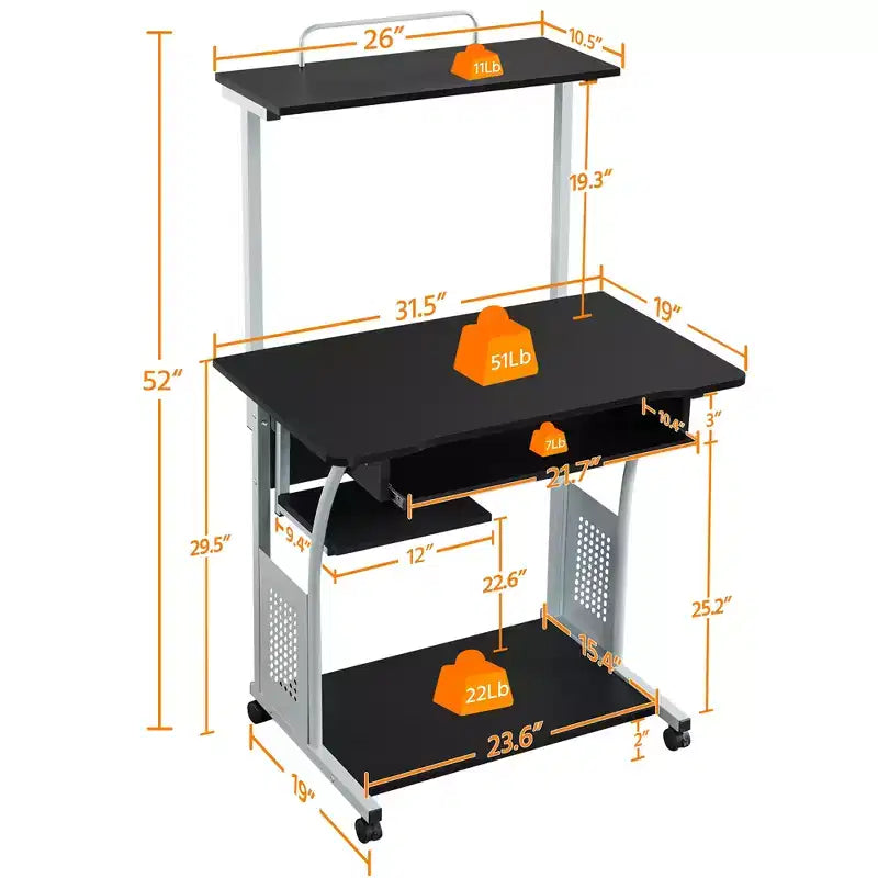 Yaheetech Scrivania per Computer per Ufficio Domestico e Scuola con Ripiano per Stampante, Vassoio Tastiera e Scaffale Portaoggetti